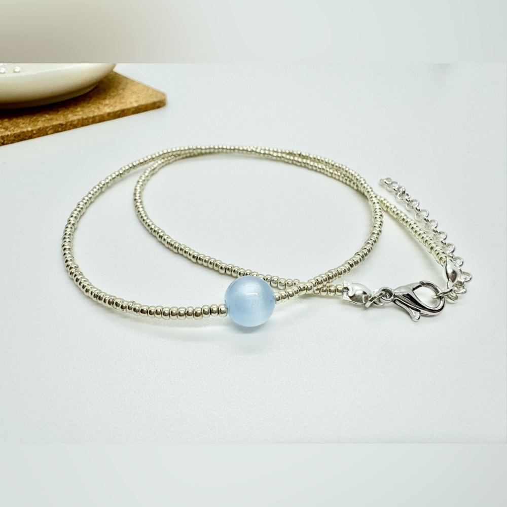 Handmade Jewerly with Silver Seed Bead Choker Necklace with Extension
